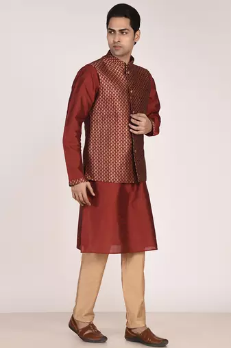 Men's woven design  jacquard kurta jacket set