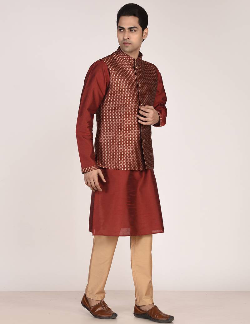 Men's woven design  jacquard kurta jacket set
