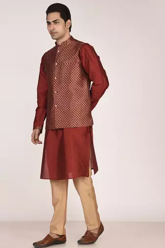 Men's woven design  jacquard kurta jacket set
