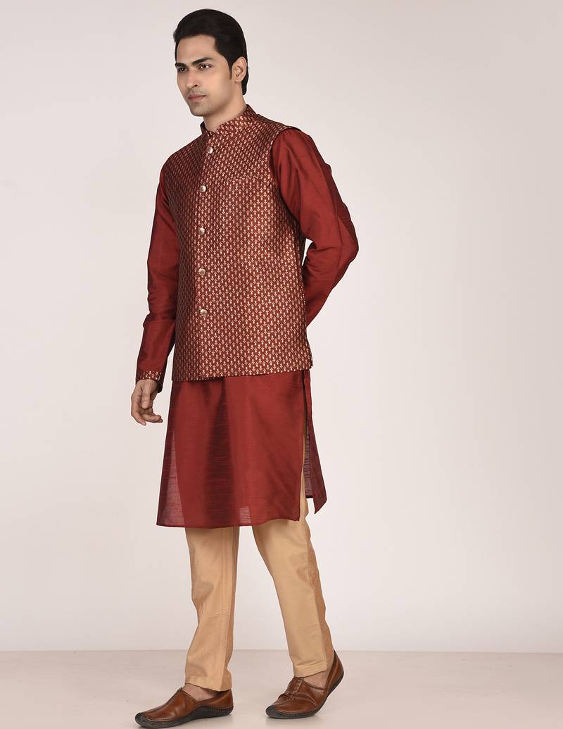 Men's woven design  jacquard kurta jacket set