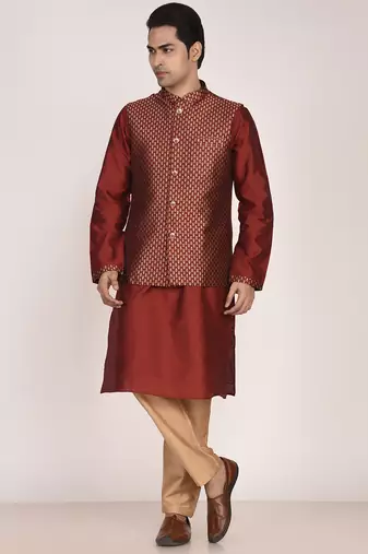 Men's woven design  jacquard kurta jacket set