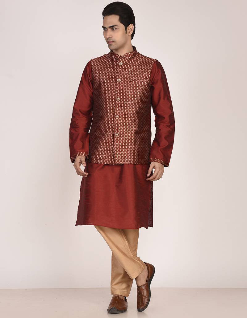 Men's woven design  jacquard kurta jacket set
