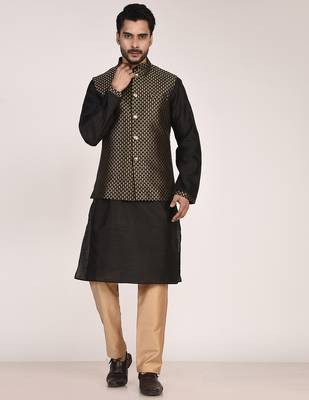 Men's woven design  jacquard kurta jacket set 1