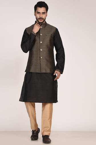 Men's woven design  jacquard kurta jacket set