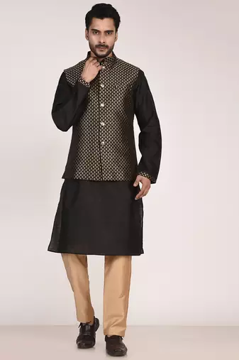 Men's woven design  jacquard kurta jacket set