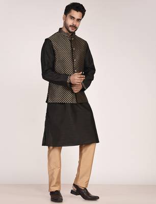 Men's woven design  jacquard kurta jacket set 2