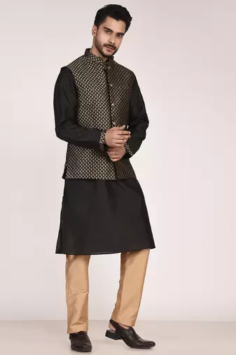 Men's woven design  jacquard kurta jacket set