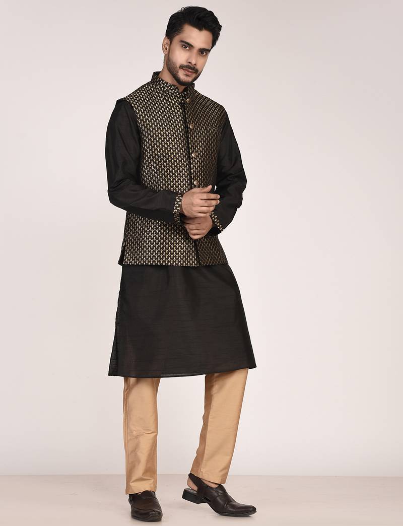Men's woven design  jacquard kurta jacket set