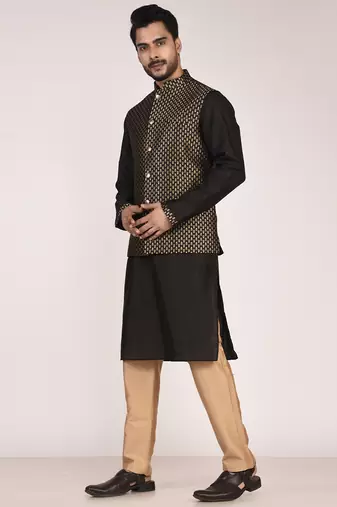 Men's woven design  jacquard kurta jacket set
