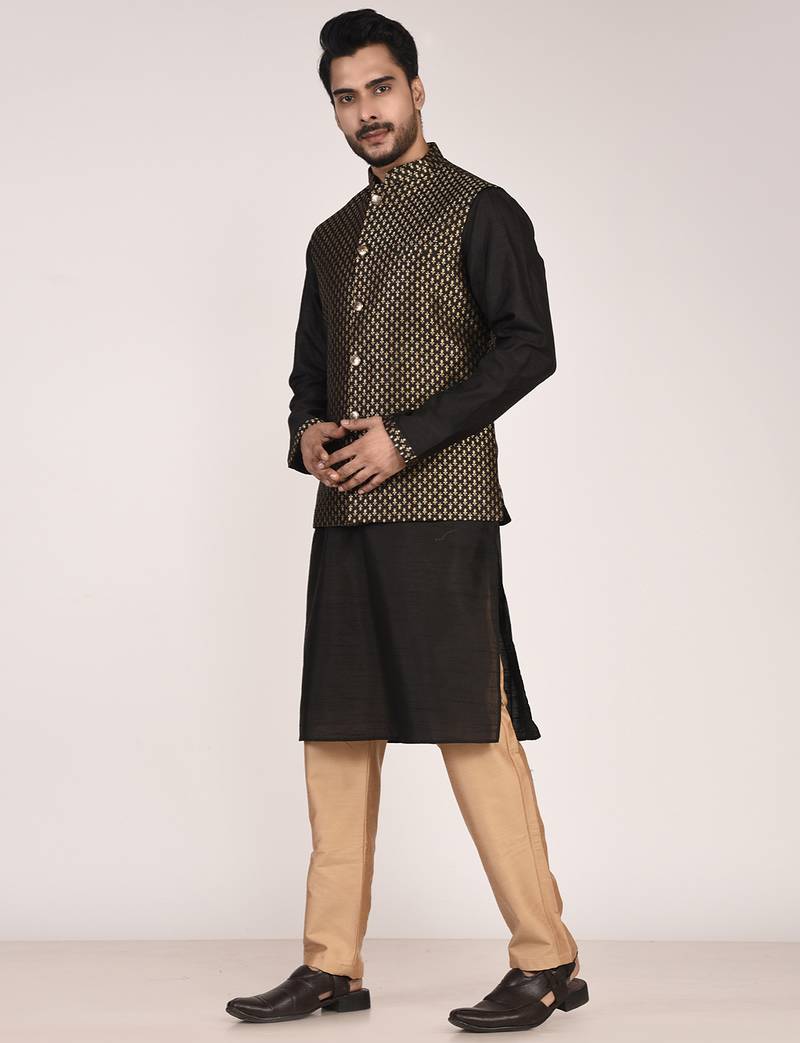 Men's woven design  jacquard kurta jacket set