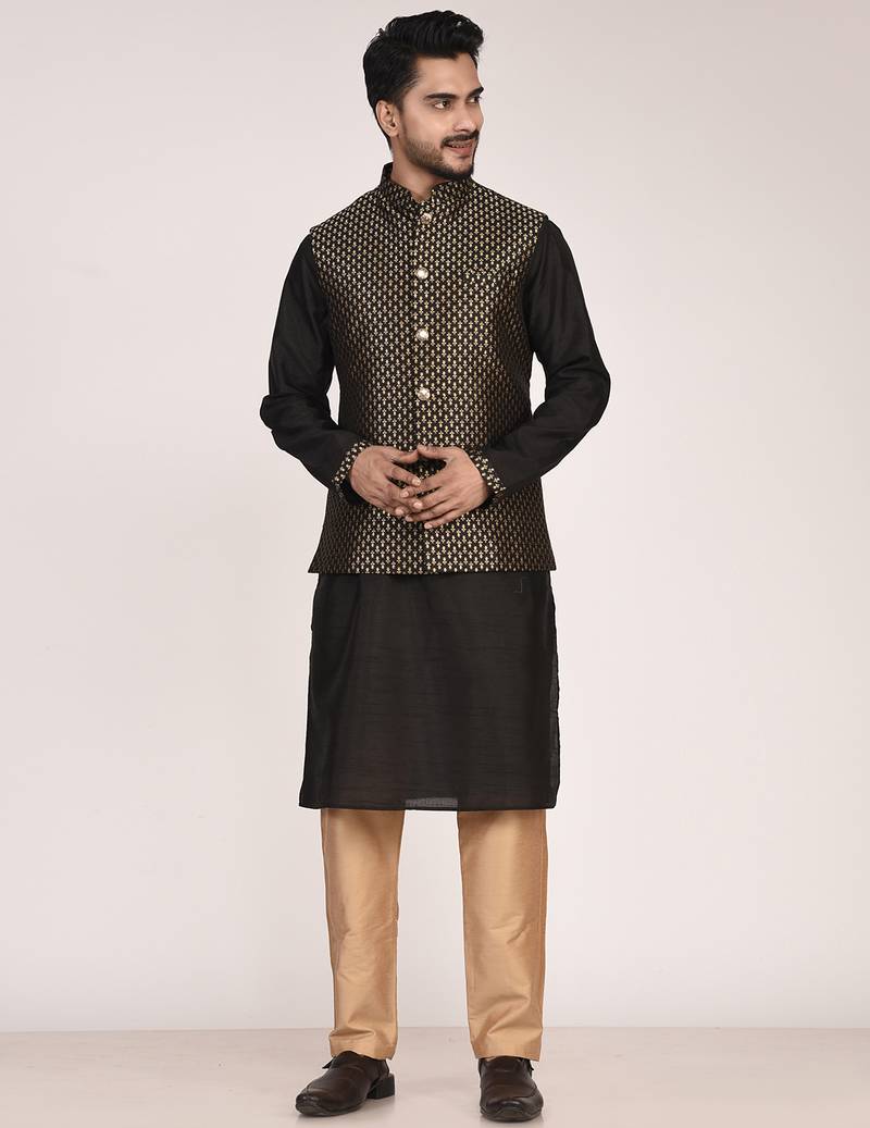 Men's woven design  jacquard kurta jacket set