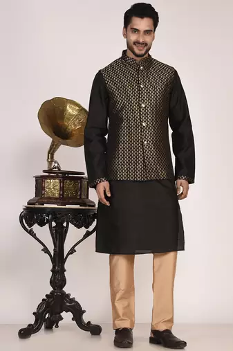 Men's woven design  jacquard kurta jacket set