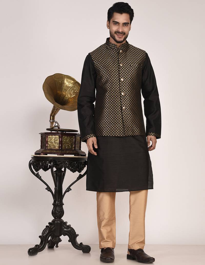 Men's woven design  jacquard kurta jacket set