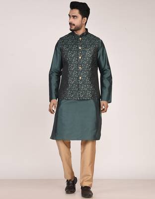 Men's woven design  jacquard kurta jacket set 1