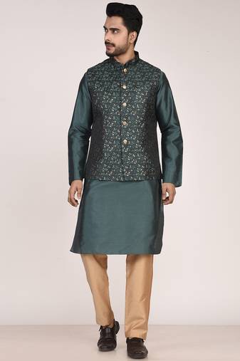 Men's woven design  jacquard kurta jacket set