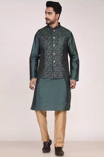 Men's woven design  jacquard kurta jacket set