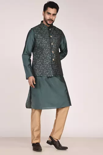 Men's woven design  jacquard kurta jacket set