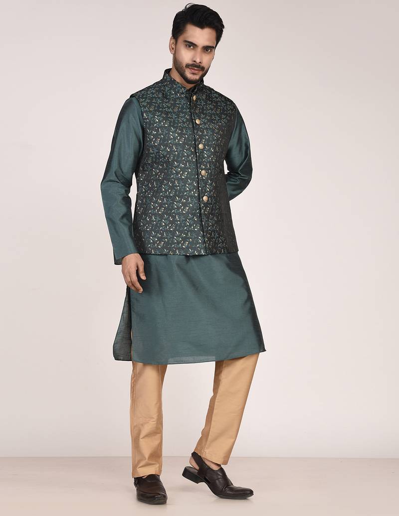 Men's woven design  jacquard kurta jacket set