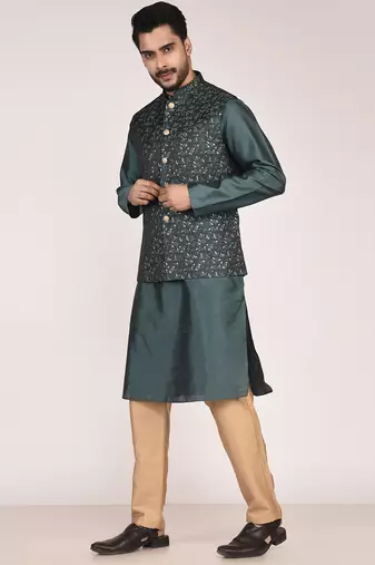 Men's woven design  jacquard kurta jacket set