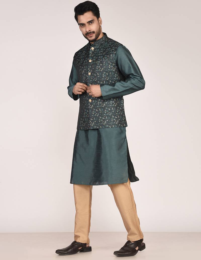 Men's woven design  jacquard kurta jacket set