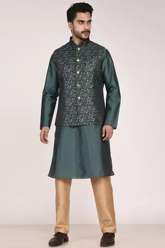 Men's woven design  jacquard kurta jacket set