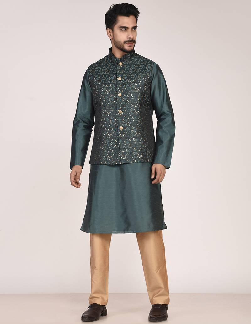 Men's woven design  jacquard kurta jacket set