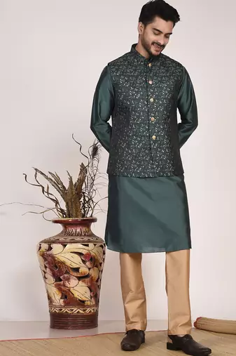 Men's woven design  jacquard kurta jacket set