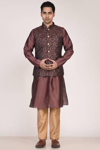 Men's woven design  jacquard kurta jacket set
