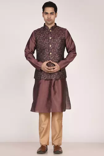 Men's woven design  jacquard kurta jacket set