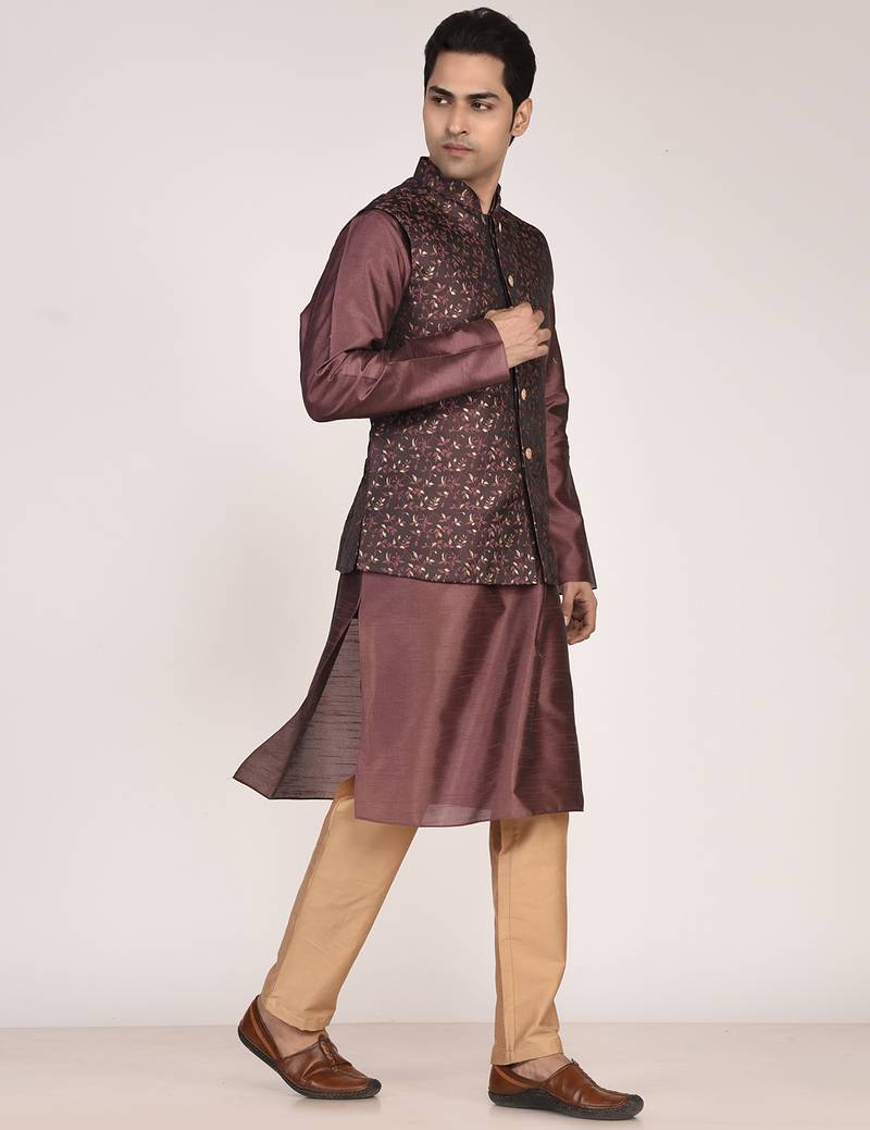 Men's woven design  jacquard kurta jacket set