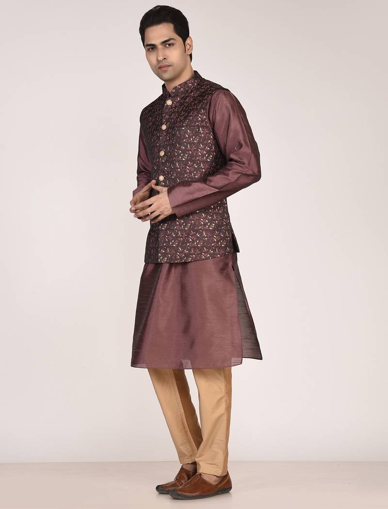 Men's woven design  jacquard kurta jacket set