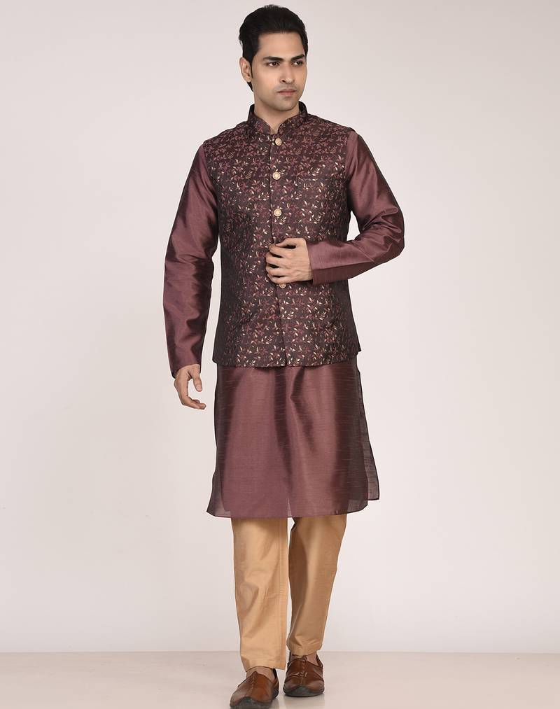 Men's woven design  jacquard kurta jacket set