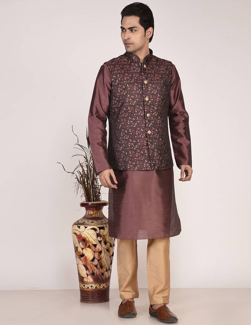 Men's woven design  jacquard kurta jacket set