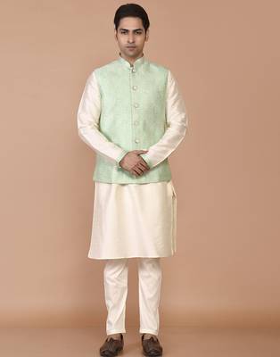 Men's woven design floral jacquard kurta jacket set 1