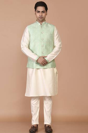Men's woven design floral jacquard kurta jacket set