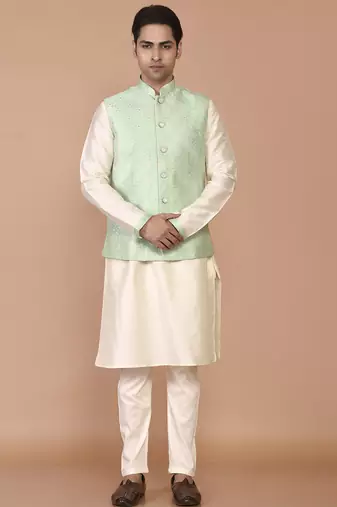 Men's woven design floral jacquard kurta jacket set