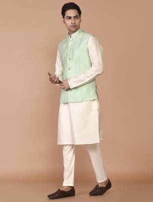 Men's woven design floral jacquard kurta jacket set 2