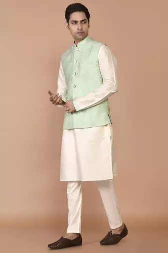 Men's woven design floral jacquard kurta jacket set
