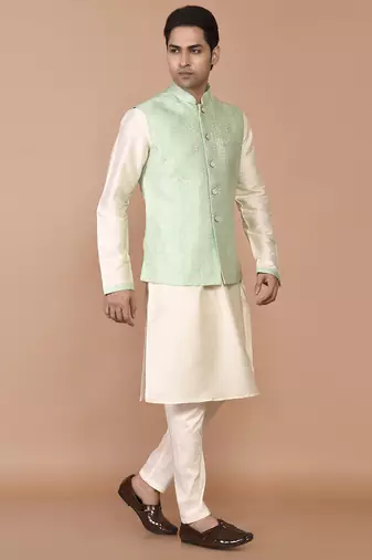 Men's woven design floral jacquard kurta jacket set
