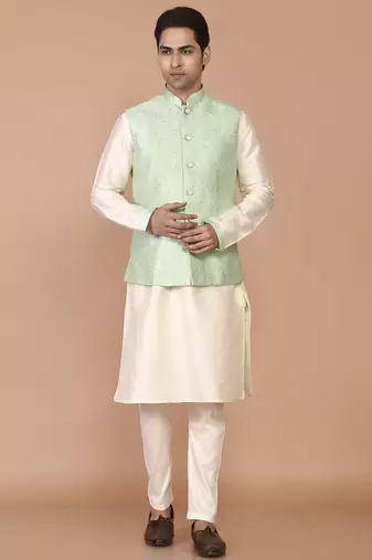 Men's woven design floral jacquard kurta jacket set