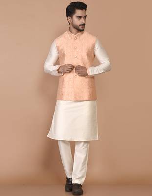 Men's woven design floral jacquard kurta jacket set 1
