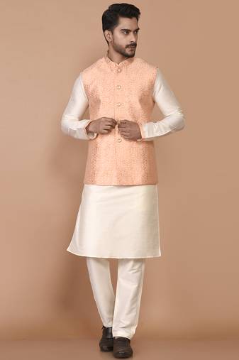 Men's woven design floral jacquard kurta jacket set