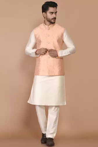 Men's woven design floral jacquard kurta jacket set