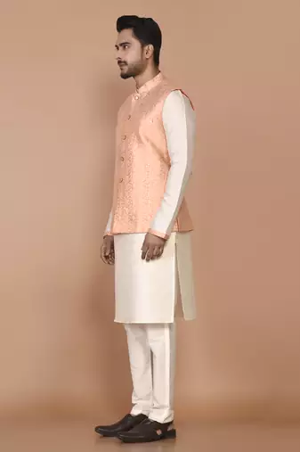 Men's woven design floral jacquard kurta jacket set