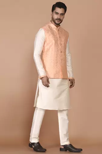 Men's woven design floral jacquard kurta jacket set