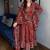 Floral printed cotton v neck red  kurta trouser & dupatta set