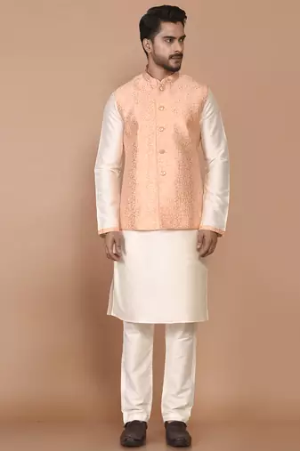 Men's woven design floral jacquard kurta jacket set