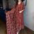 Floral printed cotton v neck red  kurta trouser & dupatta set