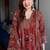 Floral printed cotton v neck red  kurta trouser & dupatta set