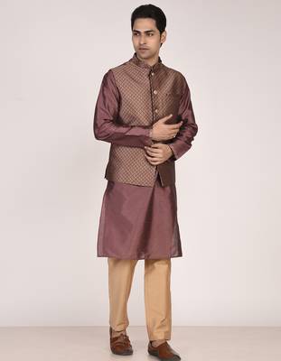 Men's woven design  jacquard kurta jacket set 1